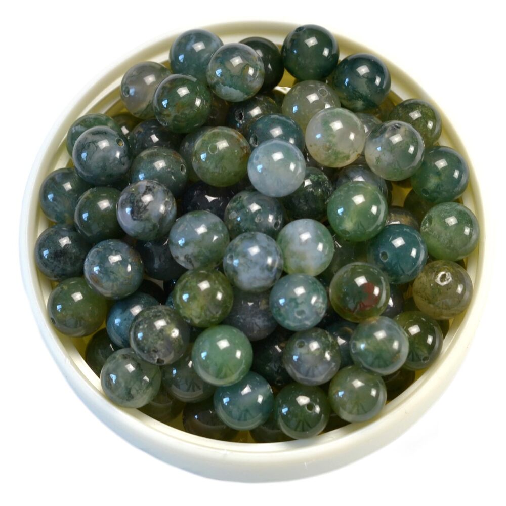 7182 50Pcs Natural Green Moss Agate Beads Crysatl Gemstone Smooth Polished